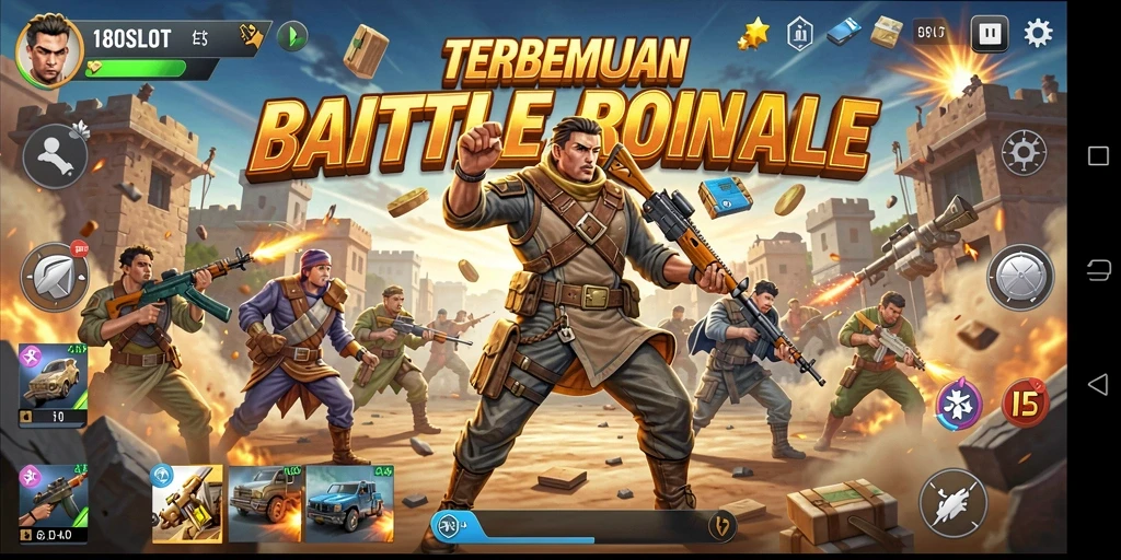 Tangkapan layar utama 180SLOT menampilkan aksi pertempuran yang mendebarkan dalam arena Battle Royale.