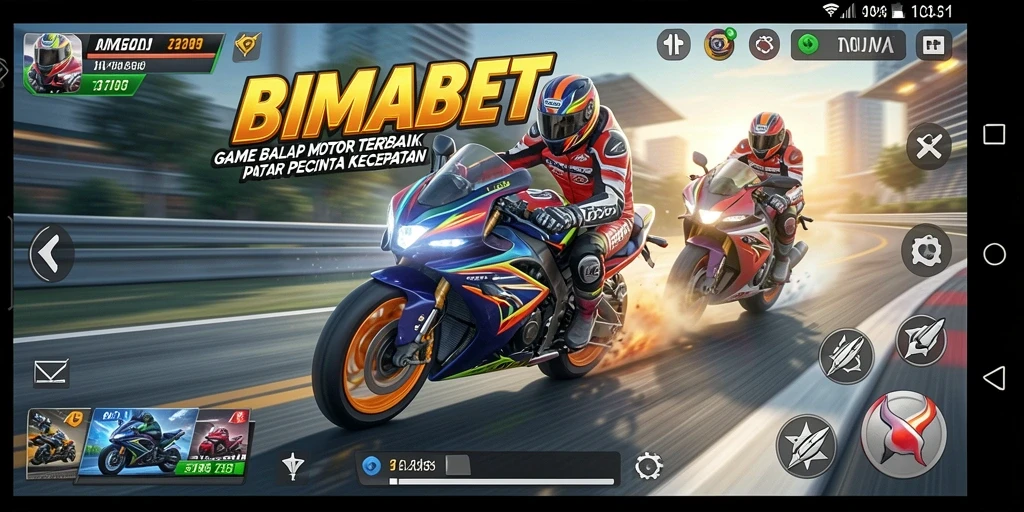 Screenshot gameplay menampilkan aksi balapan motor yang mendebarkan.