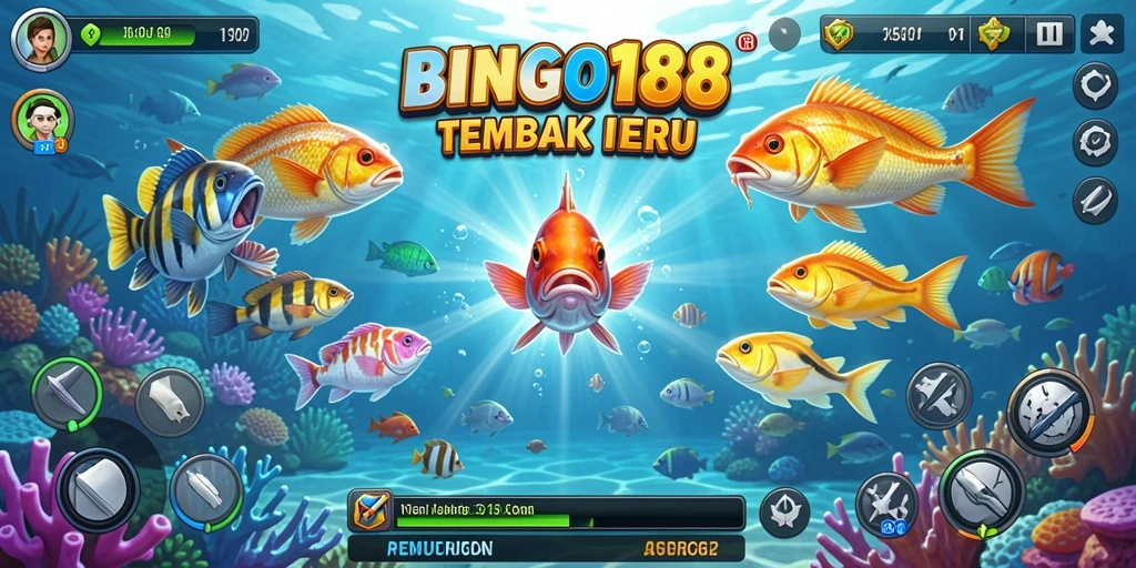 Screenshot gameplay BINGO188 yang menunjukkan aksi menembak ikan.
