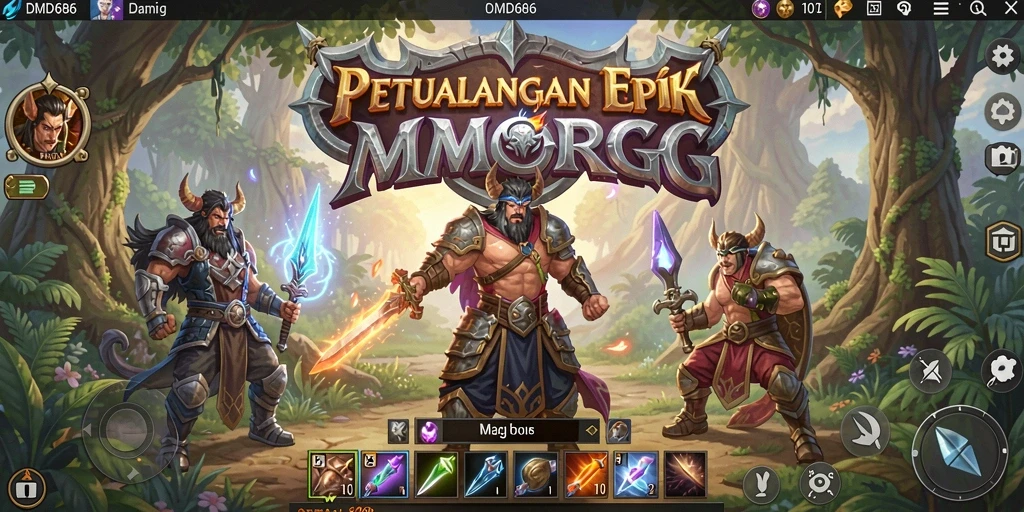 Tangkapan layar DMD686 menampilkan pertempuran seru dalam dunia MMORPG.
