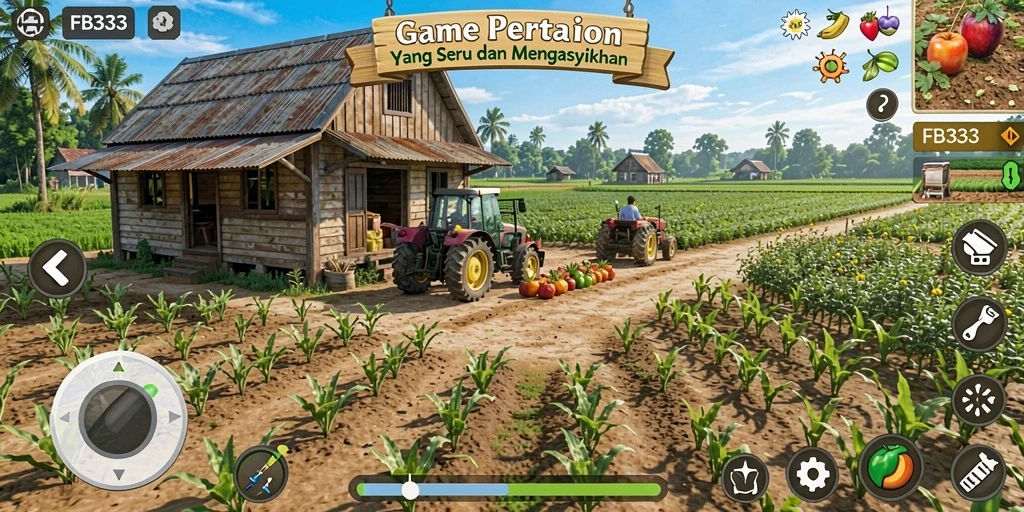 Tampilan gameplay yang menarik dari FB333 dengan suasana pertanian yang kaya.