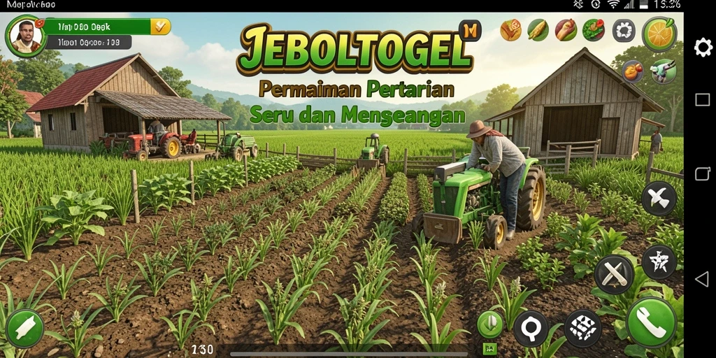 Screenshot gameplay JEBOLTOGEL dengan aktivitas pertanian yang seru.