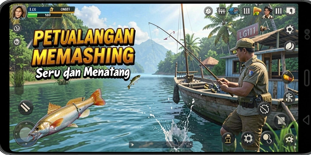 Gameplay seru memancing ikan di berbagai lokasi yang indah.