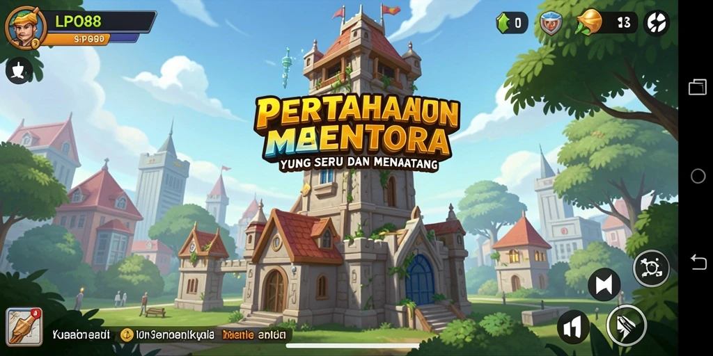 Screenshot gameplay LPO88 menunjukkan aksi pertahanan menara yang intens.