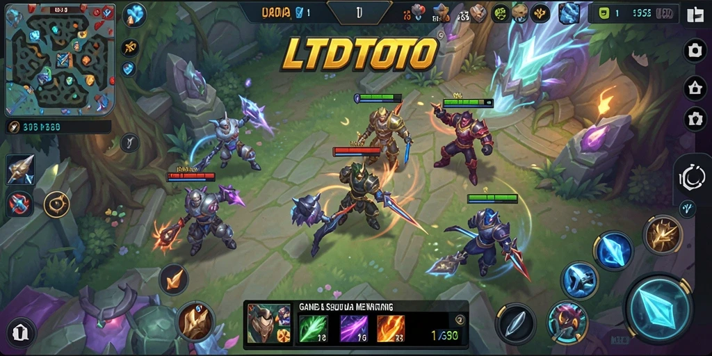 Screenshot LTDTOTO menampilkan aksi intens pertarungan MOBA yang seru.