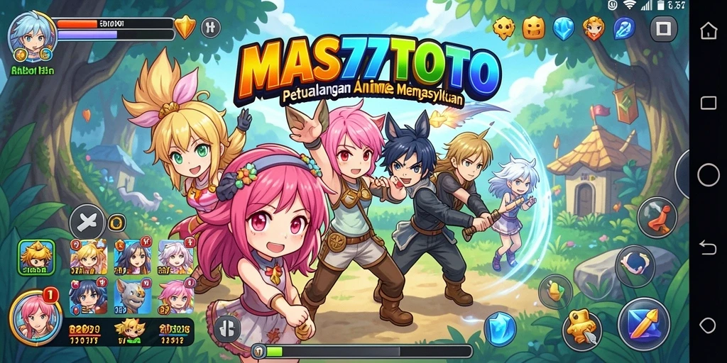 Screenshot gameplay menarik dari MAS77TOTO dengan karakter anime.