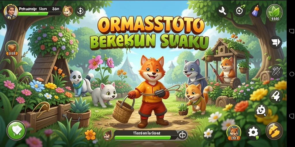 Gameplay ORMASSTOTO yang menampilkan kebun dan aktivitas pertanian.