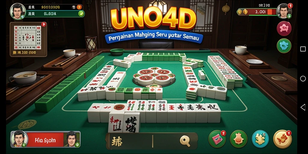 Screenshot menunjukkan gameplay seru dan menantang UNO4D dengan ubin Mahjong.